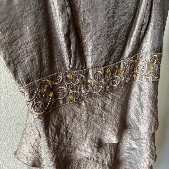 R&M Collection Bronze Tiered Metallic Cocktail Dress – Size 12 - Picture 3 of 6